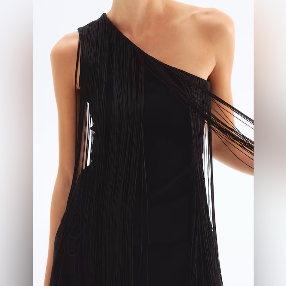H&M Black One-Shoulder Front Fringe Top - Size S - NEW - Picture 5 of 10